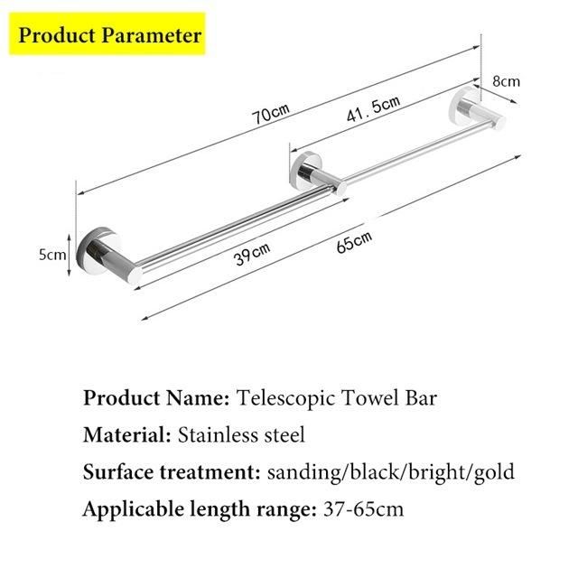 15.9 to 28.6 Inch Adjustable Wall Mount SUS304 Single Towel Bar for Bathroom