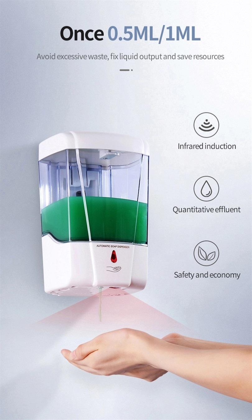 Sensor Public Washroom Hand Sanitizer Dispenser Touch Free Sensor Wall Mounted Liquid Soap Dispenser Large Capacity700ml Adapter/ Battery Powered