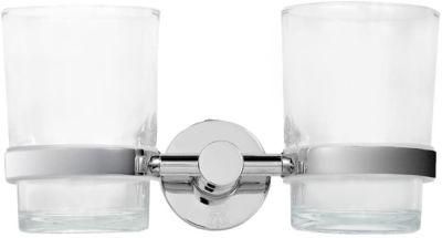 Flat Base Glass Double Toothbrush Holder with Frosted Glass Cup Set