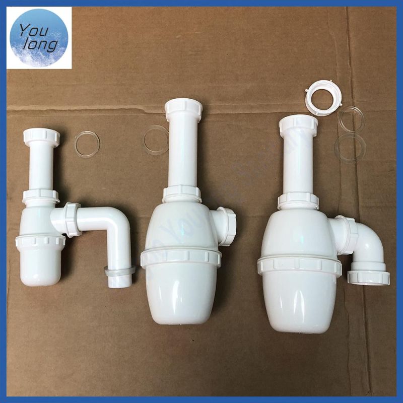 1.1/2*DN40 Plastic White Sink Siphon PP Bottle Trap with Elbow