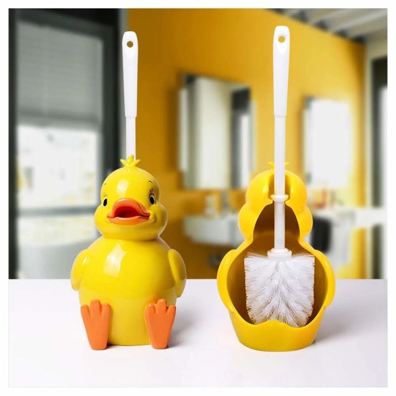 Creativity Resin Toilet Brush Holder Free Standing, Cartoon Duck Toilet Scrubber Set/Loo Brush for Bathroom Toilet