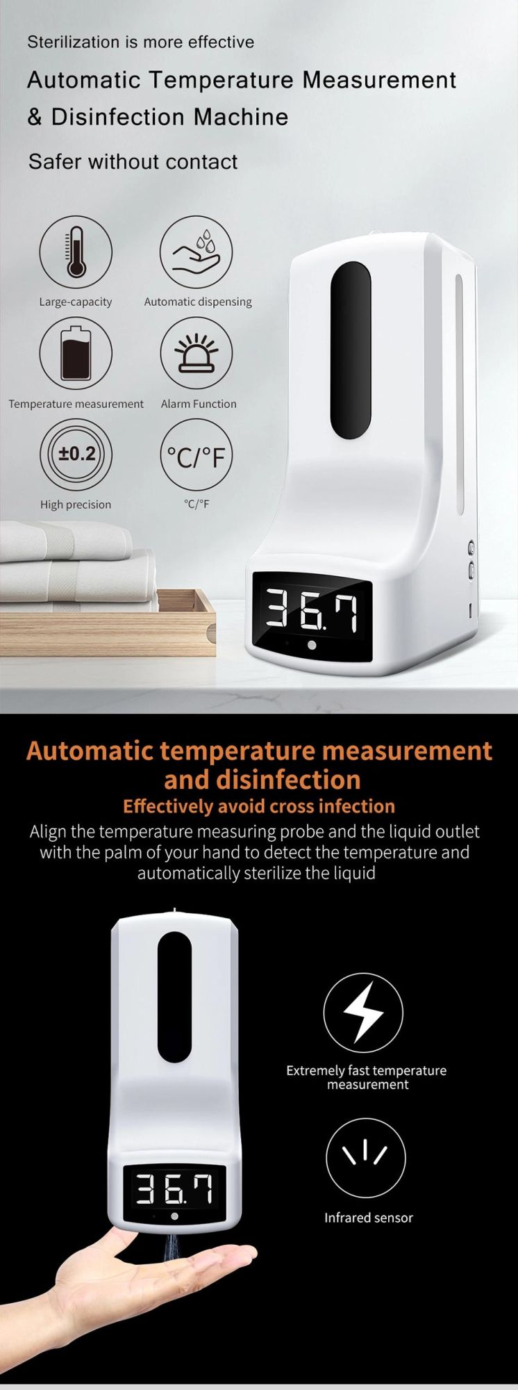 Touchless Temperature Hand Washing Sanitizer Liquid Soap Dispenser K9