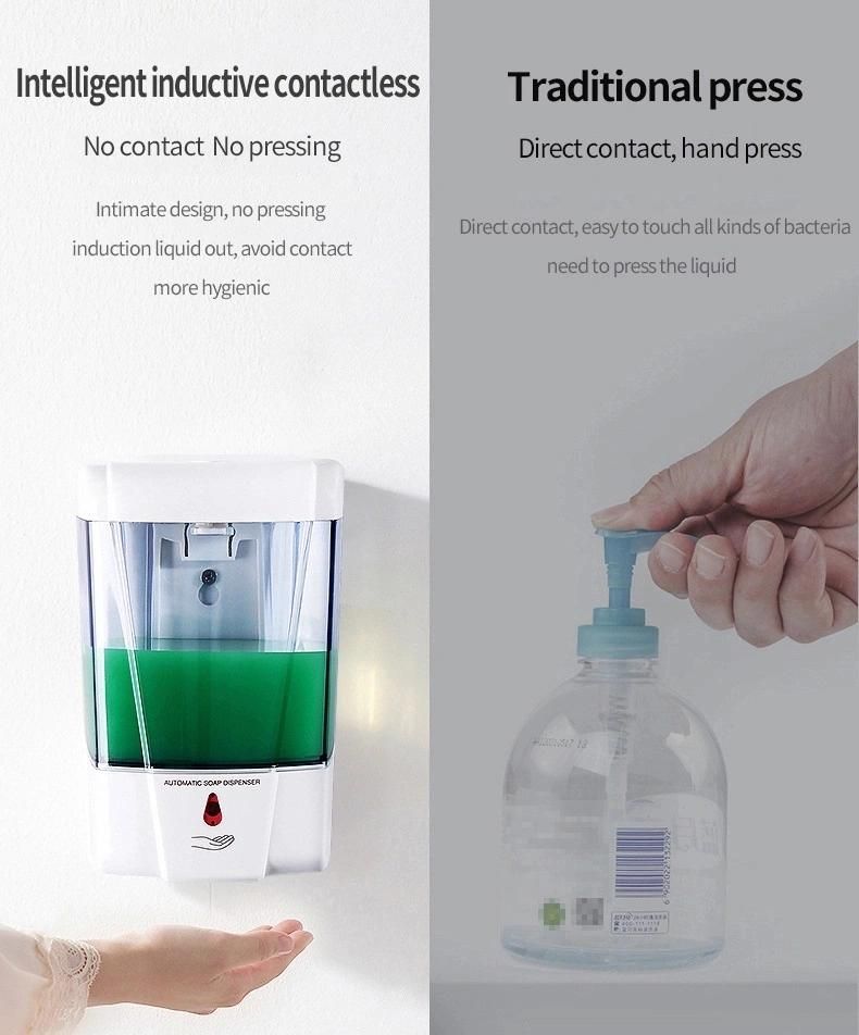 Public Washroom Hand Sanitizer Dispenser Touchless Sensor Wall Mounted Liquid Soap Dispenser Large Capacity 700ml Adapter/ Battery Powered Automatic Liquid Soap