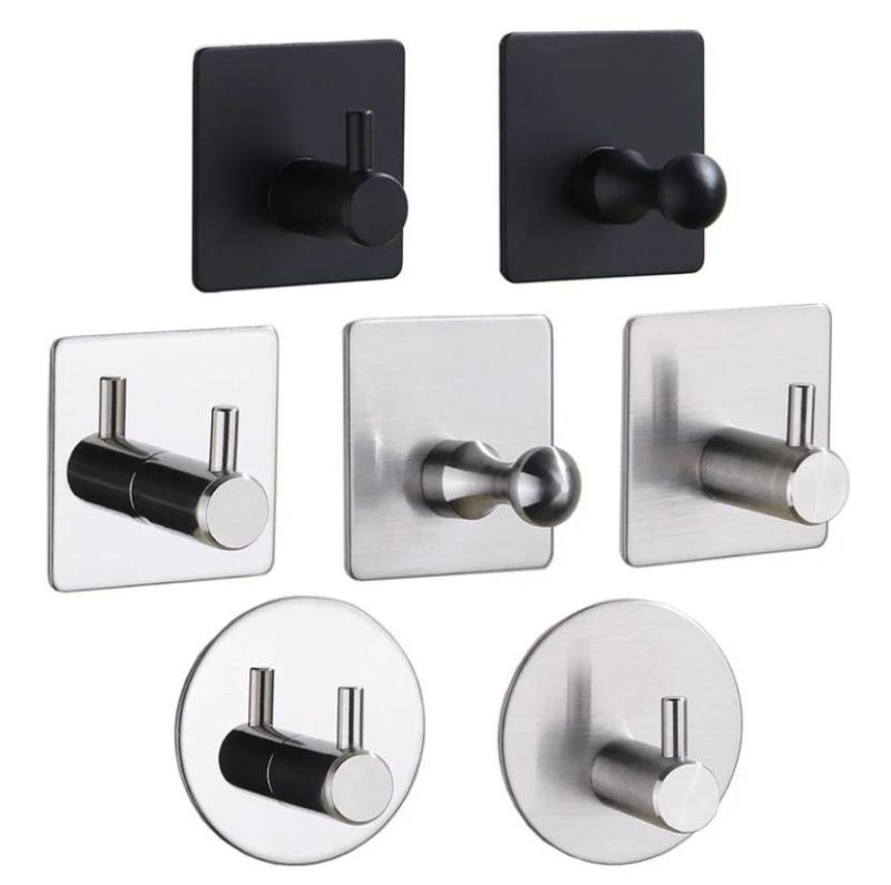 Adhesive Hooks Bathroom Hooks Heavy Duty Wall Robe Hooks 304 Stainless Steel Towel Waterproof Hooks for Hanging Coat, Robe, Towels, Hats, Bathroom, Shower