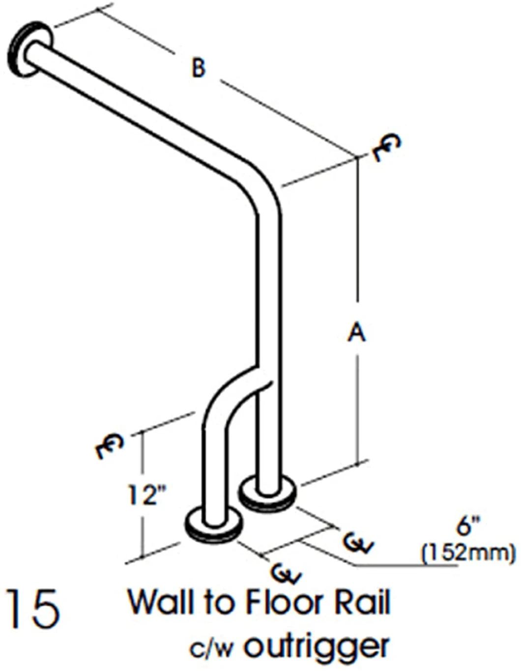 Stainless Steel 304 Floor Grab Bar with Outrigger for Elderly Disabled