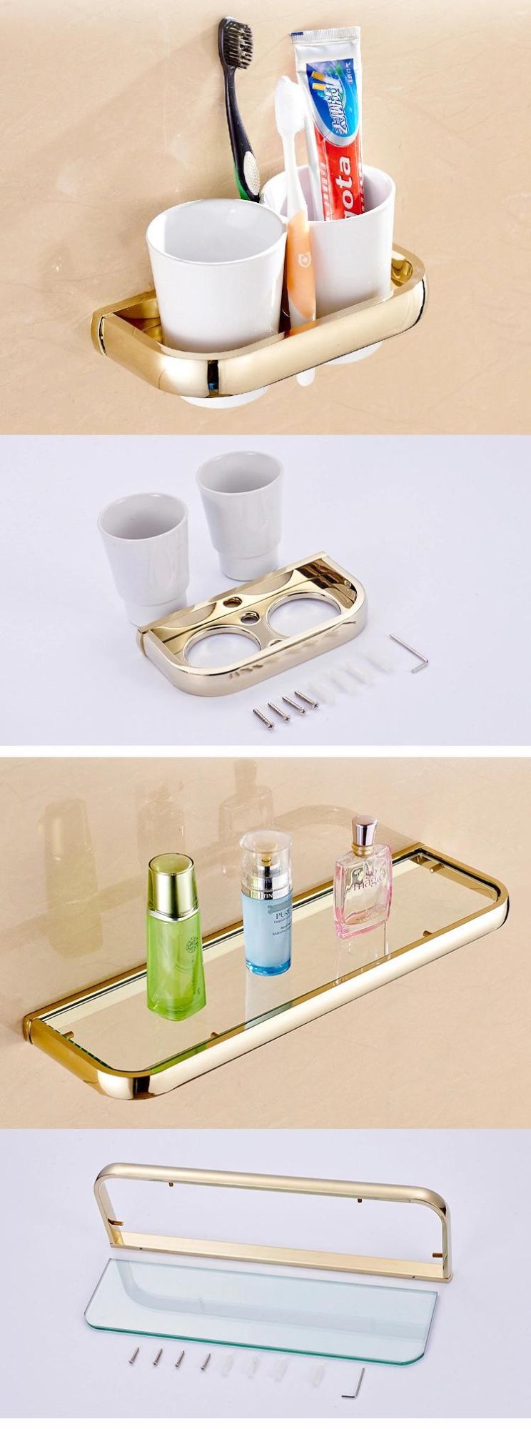 Elegant Wall Mounted Bath Hotel Bathroom Polishing Gold Plating Brass Towel Rack