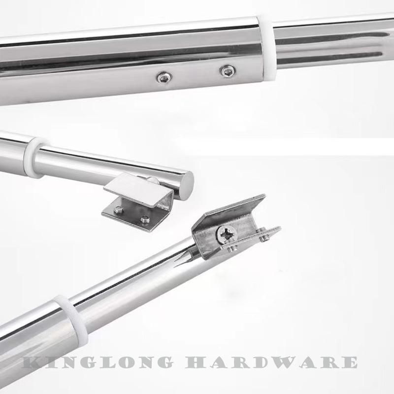 Stainless Steel Bathroom Glass Door Accessories Adjustable Length Flat Base Fixed Bar/Clip Shower Room Support Rod