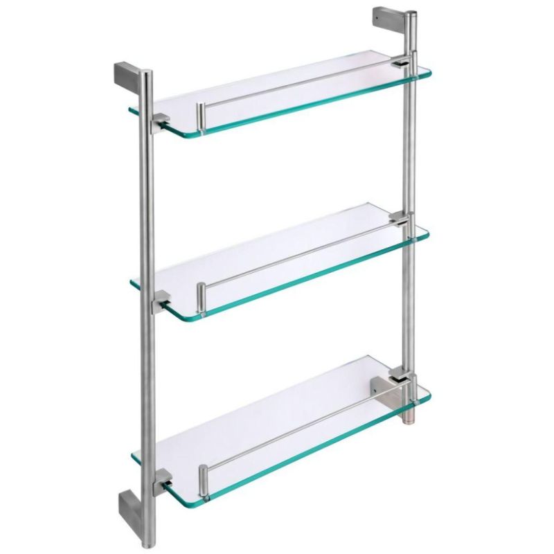 Rectangle Corner Square Base Tempered Glass Shelf for Bathroom