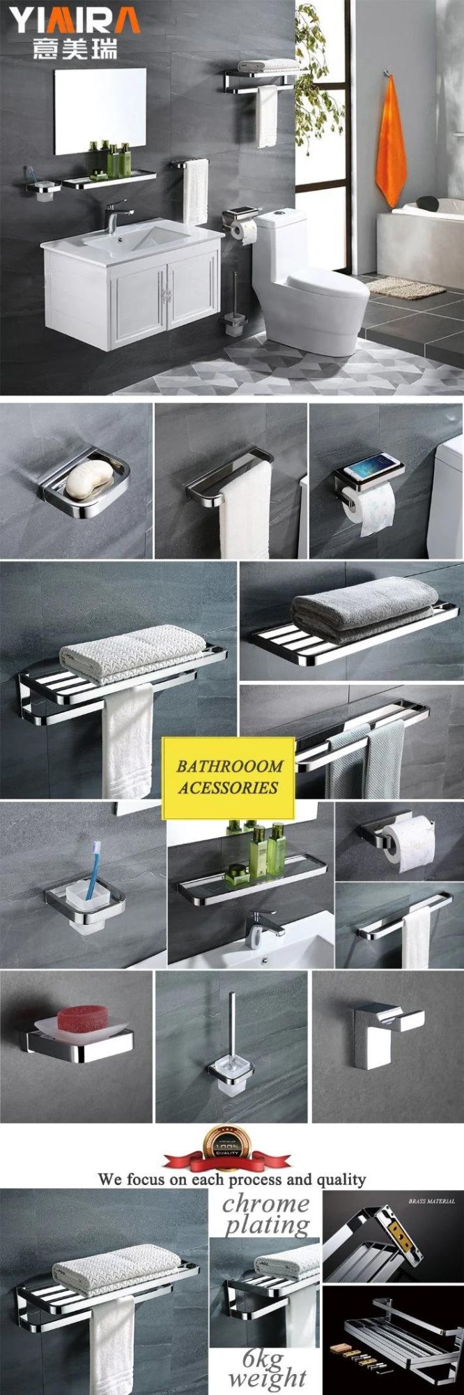 Europe Style Bathroom Towel Rack Chrome Plated Towel Bar