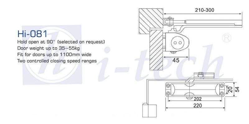 Hi-081 Adjustable Aluminium Door Closer for Fire-Proof Door