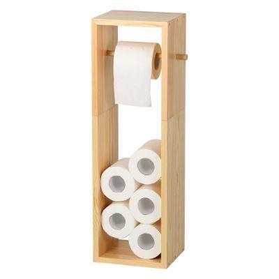 Wood Bathroom Free-Standing Toilet Tissue Paper Roll Holder Stand Top for Pot Stand