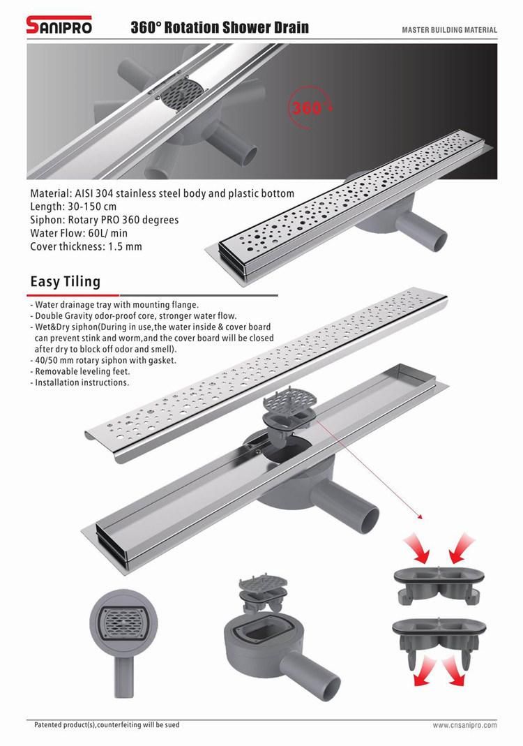 Sanipro New Style High Quality 360 Rotation Slim Linear Drain