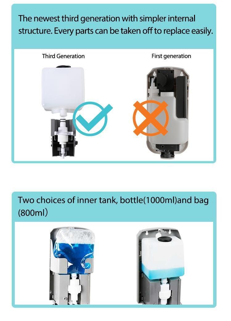 1000ml OEM ODM Hotel Refillable Bottle Gel Spray Foam Wall Mount Dispenser Hand Wash Liquid Manual Soap Dispenser