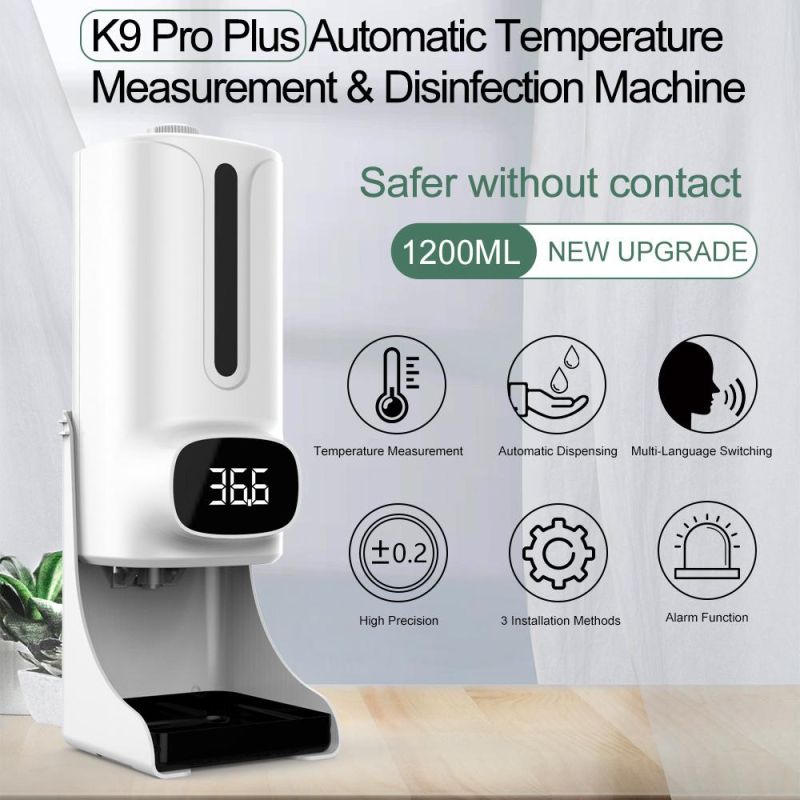 K9 PRO Plus Wall Mounted Liquid Dispenser Touch Free Automatic Sanitizer Dispenser with Digital Temperature Scanner