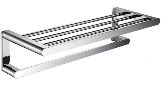 Stainless Steel 304 Flat Base Double Towel Rack with Shelf