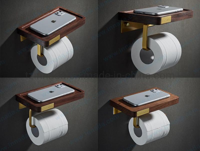 Bathroom Aluminium Single Paper Holder Wooden Paper Shelf Tissue Paper Holder (MC005-A1)
