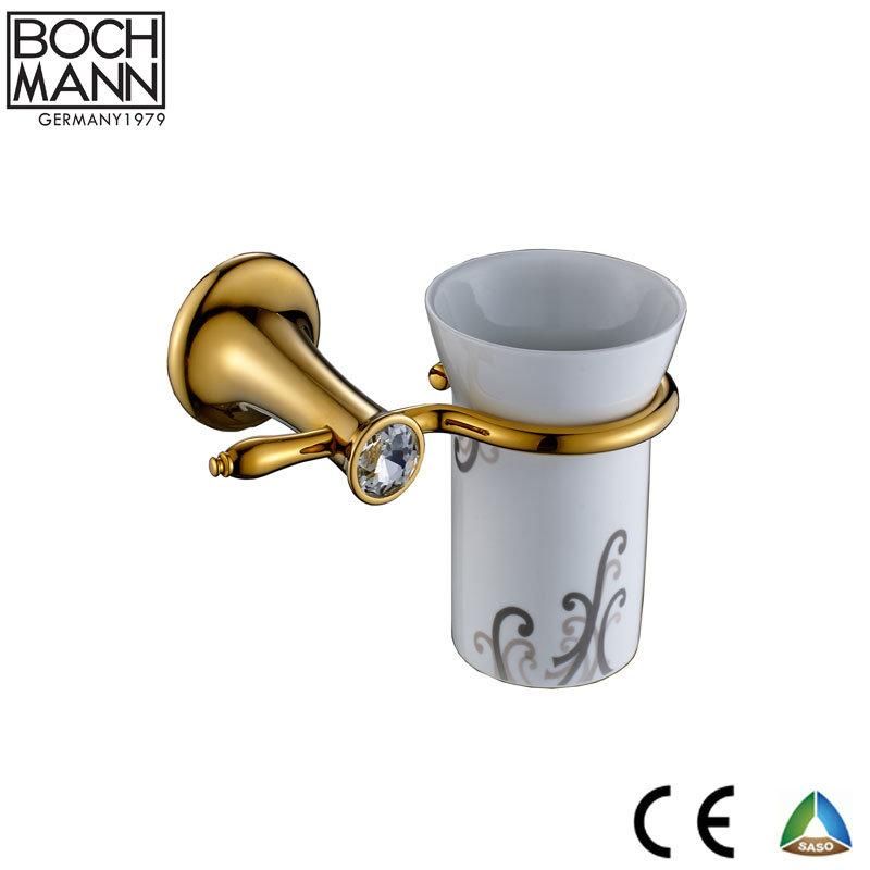 Golden Color Soap Dish Holder Bathroom Accessory with Ceramic Dish