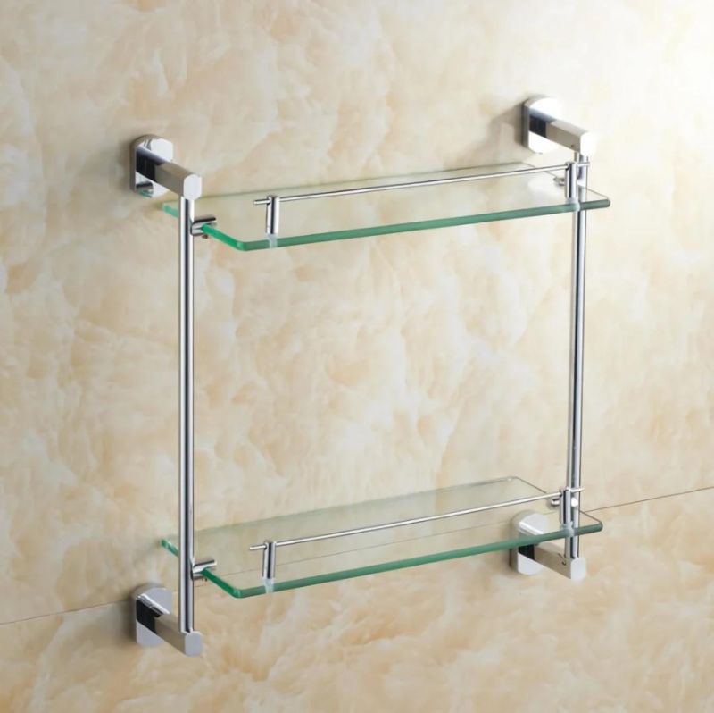 Tempered Glass Bathroom Shelf Wall Mounted Double Towel Rack