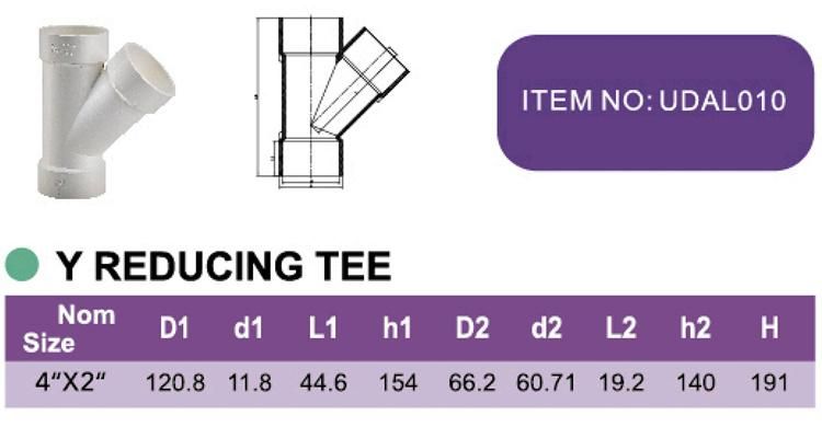 Era High Quality Y Reducing Tee PVC Dwv Pipes Fittings