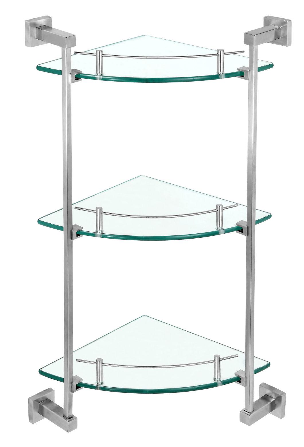 Wall Mounted Glass Shelf with Stainless Steel Brackets Corner Shower Shelf