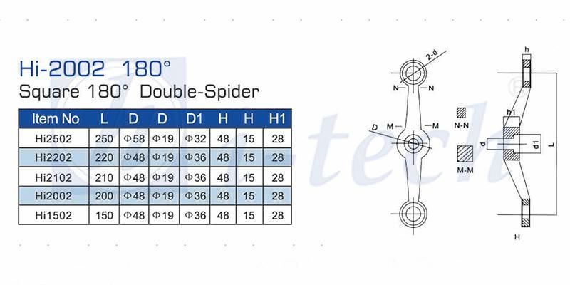 Hi-2002 180 Degree Double Spider for Glass Curtain Wall Fitting