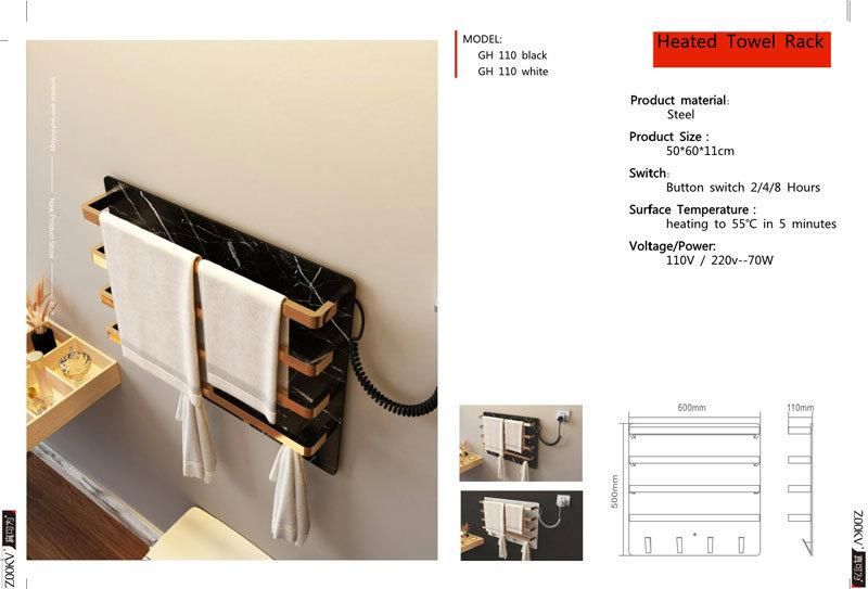 Wall Mounted Towel Warmer Dryer Rack for Bathroom Black Stainless Steel Towel Radiator Electric Heated Towel Rail Shower Caddy