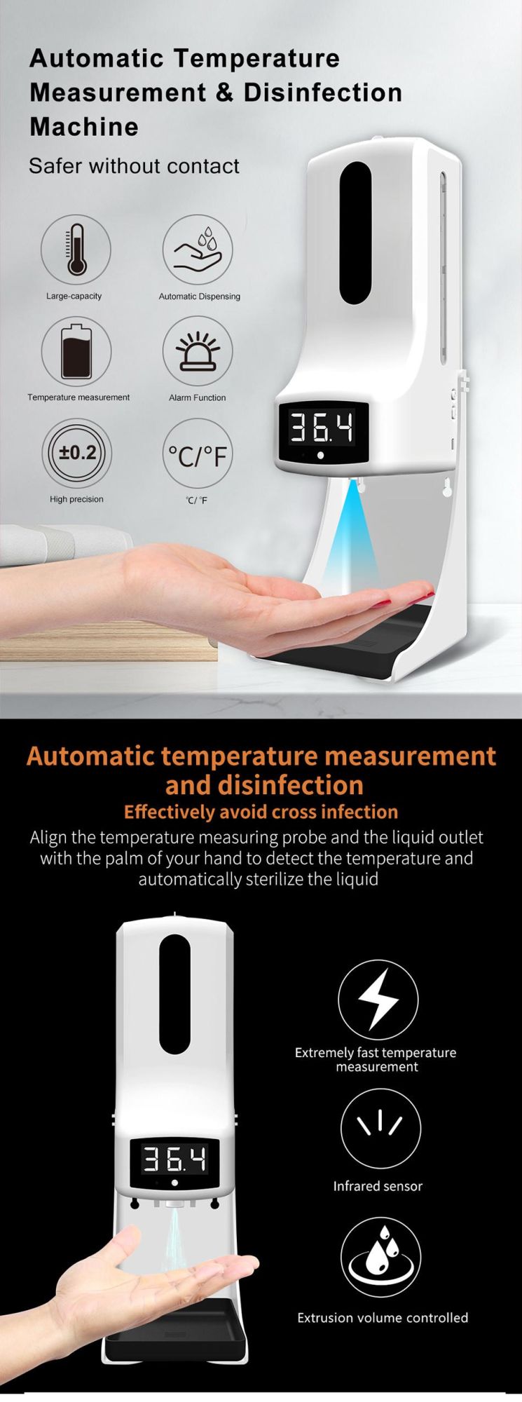 Wall Mounted K9 PRO Thermometer Alcohol Sanitizer Gel Dispenser Soap