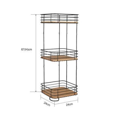 Wall Mount Bamboo Corner Shelf Bathroom 3 Tiers Shower Caddy Corner Shelf