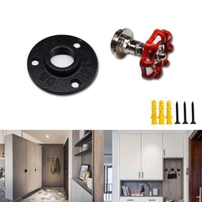 Red Hand Wheel for Pipe Furniture Decorative Hanger Water Pipe Fittings Red Handle Hand Wheel with Black Floor Flange