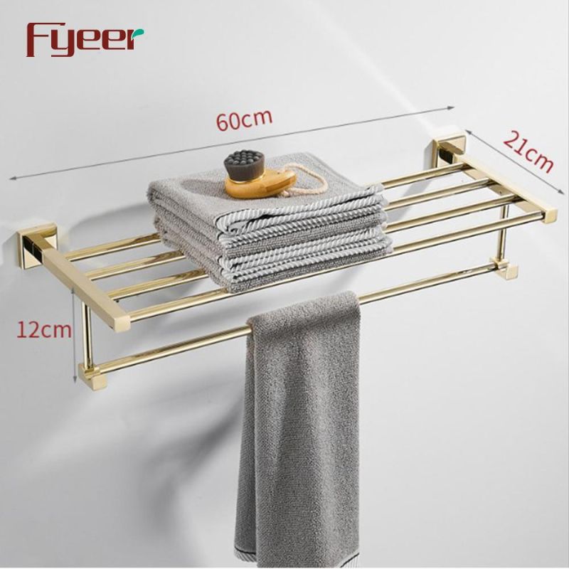 Fyeer Bathroom Accessory Gold Brass Towel Rack