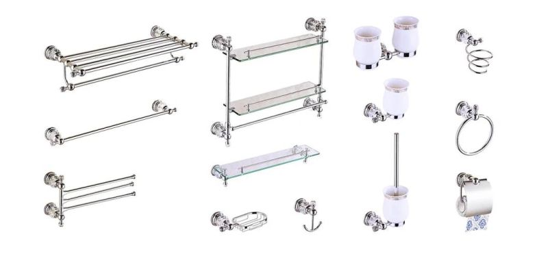 OEM Manufacture European Wall Mounted Bathroom Storage Glass Shelf Single Tier Zinc Alloy + Ss201
