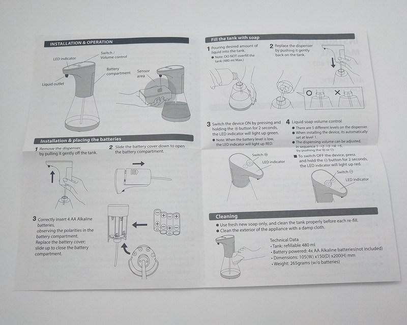 Jm0180A-Bt803 480ml Liquid Outlet Touchless Liquid Soap Dispenser