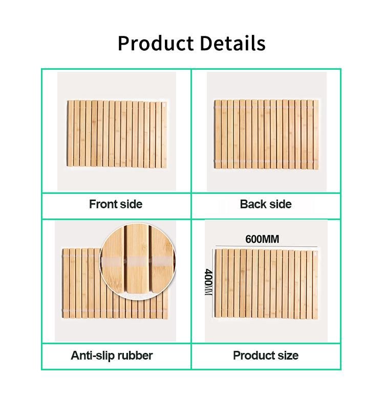 Non-Slip Rubber Easy Drying Designed Bathroom Bamboo Floor Mat