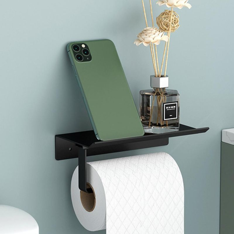 Toilet Paper Holder with Anti-Drop Phone Shelf, Toilet Paper Dispenser Holder for Bathroom, Aluminium Toilet Tissue Roll Holder