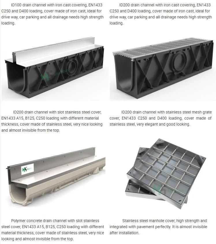 HDPE Trench Drainage Channel with Press Stainless Steel Cover