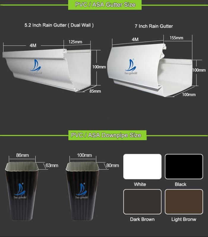 PVC Rainwater Drainage Tube and Pipe Long Lifespan Roof Material Vinyl Roofing Gutter Drop Outlet