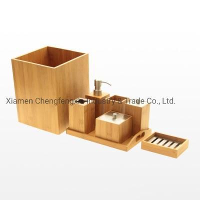 High Quality 8 Pieces Antique Luxury Bamboo Bathroom Accessories Set with Tray, Toothbrush Holder, Trash Can
