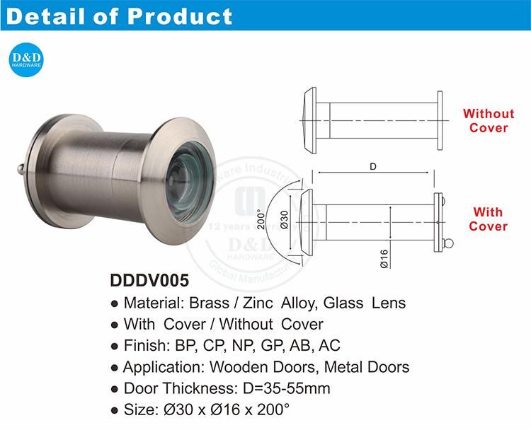 Best Selling 200 Degree Brass Wholesale Door Eye Viewer with Cover for Wooden Door