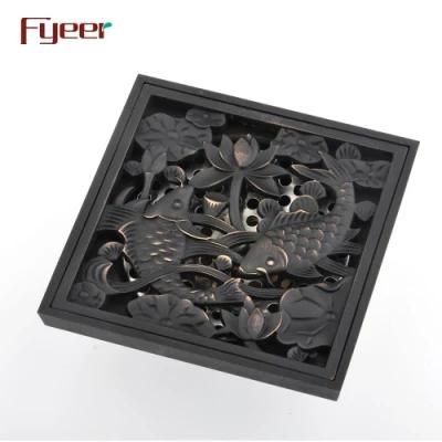 Fyeer Fish Design Brass Floor Drain in Black Color