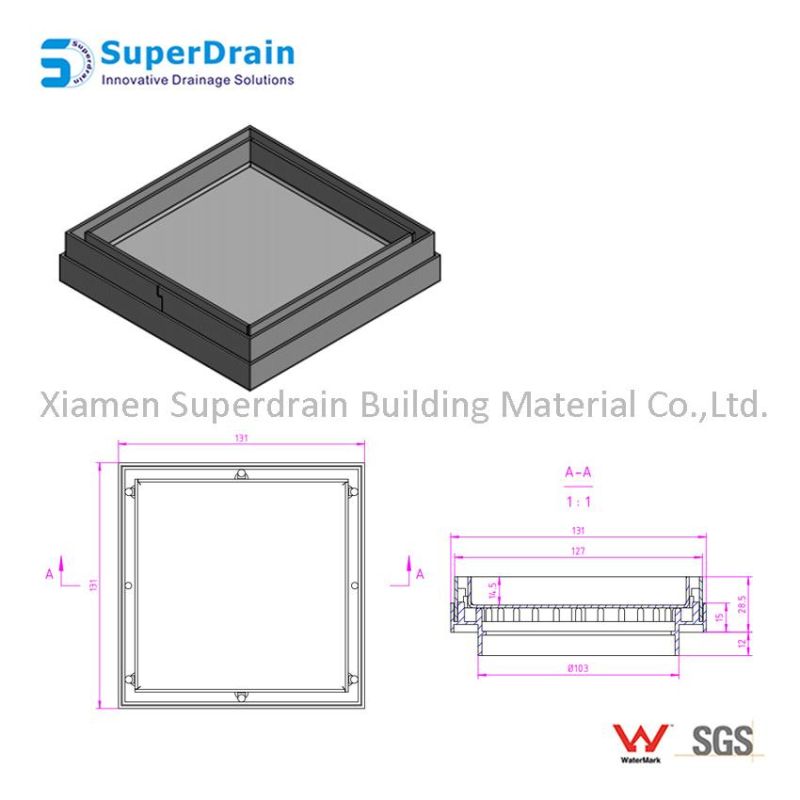 Dual-Use Square Inserted Tile or Metal Look Bathroom Floor Waste
