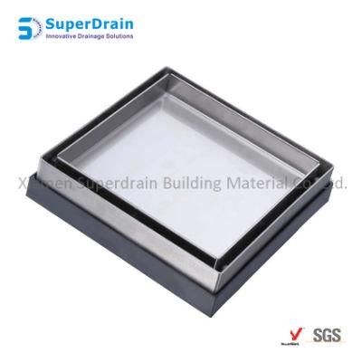 Dual-Use Square Inserted Tile or Metal Look Bathroom Floor Waste