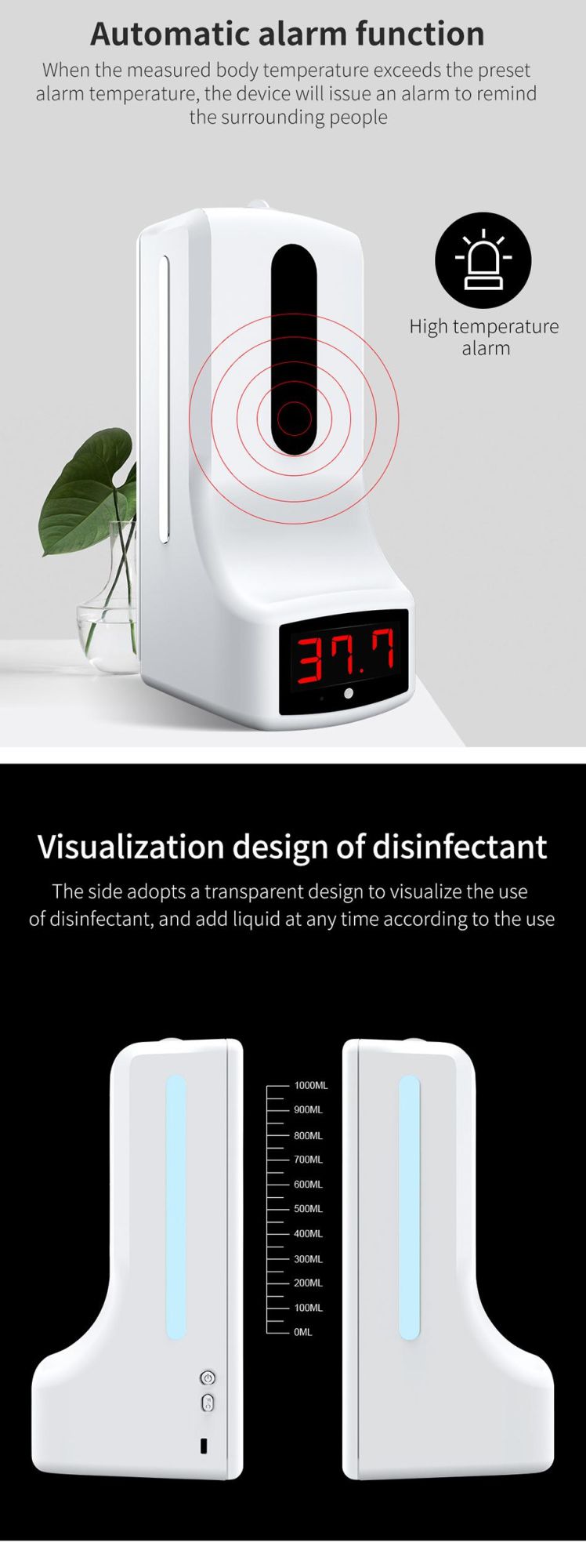 1000ml Capacity Automatic Body Temperature Gel Soap Hand Sanitizer Dispenser