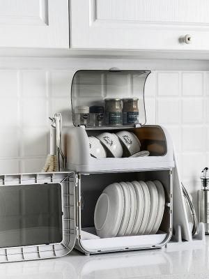 Kitchen Dish Rack Double Dishware Storage Box with Cover Dish Rack Plastic Drainage Cupboard Dustproof Household Kitchen Shelves