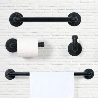 Industrial Vintage Pipe Toilet Paper Holder/Coat Towel Rack Furniture by Malleable Electroplated Black Finish Pipe Fittings