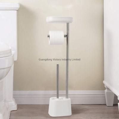 Freestanding Metal Plastic Toilet Brush and Paper Holder with Box Storage on Top