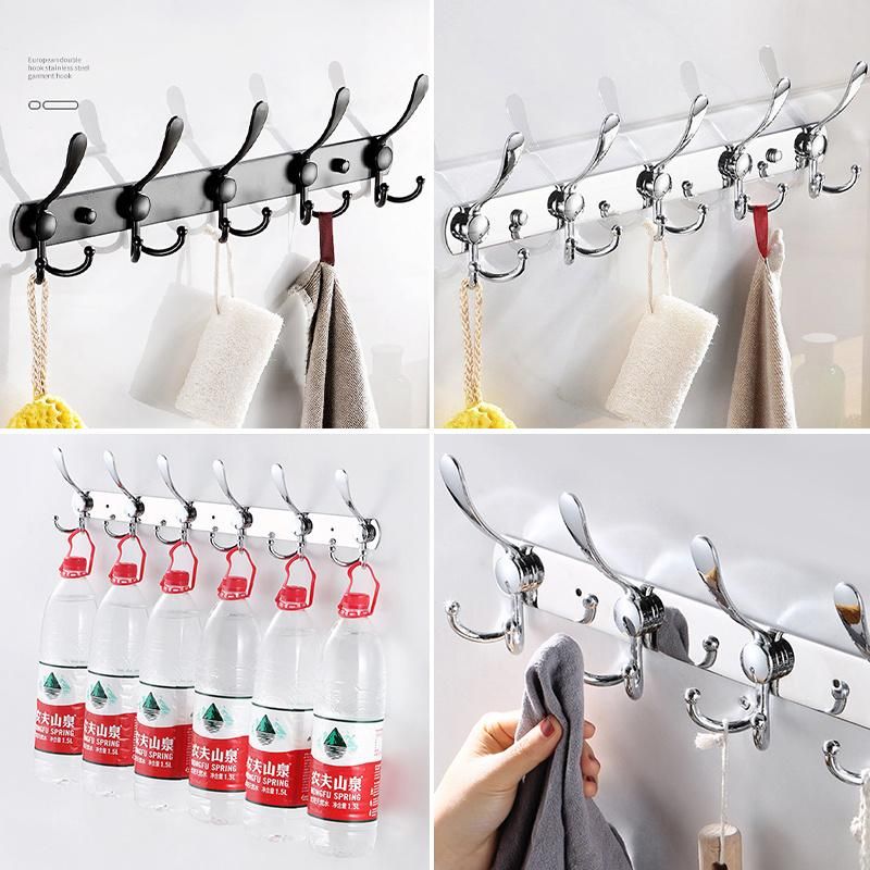 Bathroom Water Proof 5 Hooks Key Wall Hanger Slat Shelf Rack Metal Door Hook for Clothes