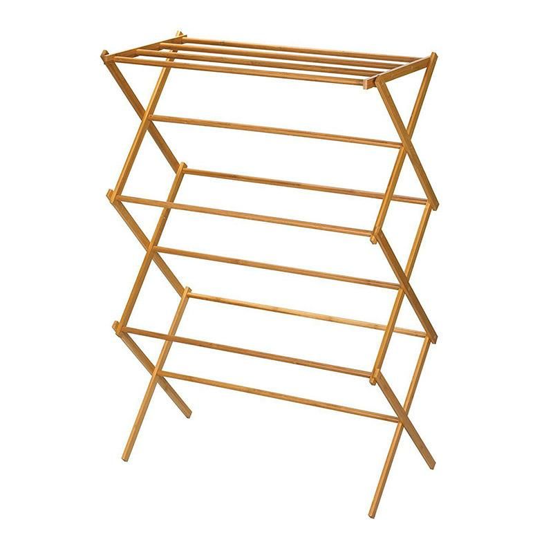 Natural Bamboo Foldable Towel Rack with Shelf for Bathroom
