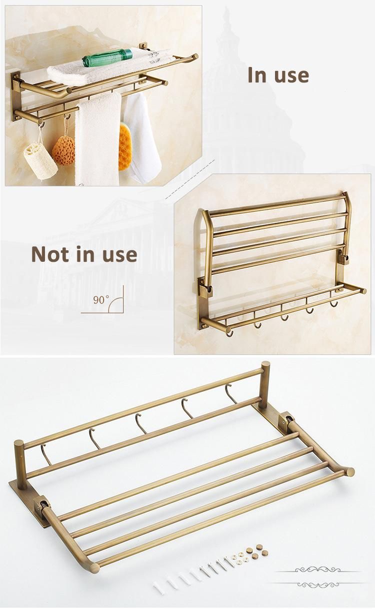 Antique Brass Wall Mounted Towel Shelf Double Tiers Towel Holder