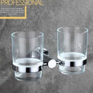 Wall Mounted Round Style Brass Double Tumbler Holder Chrome Finish 2407