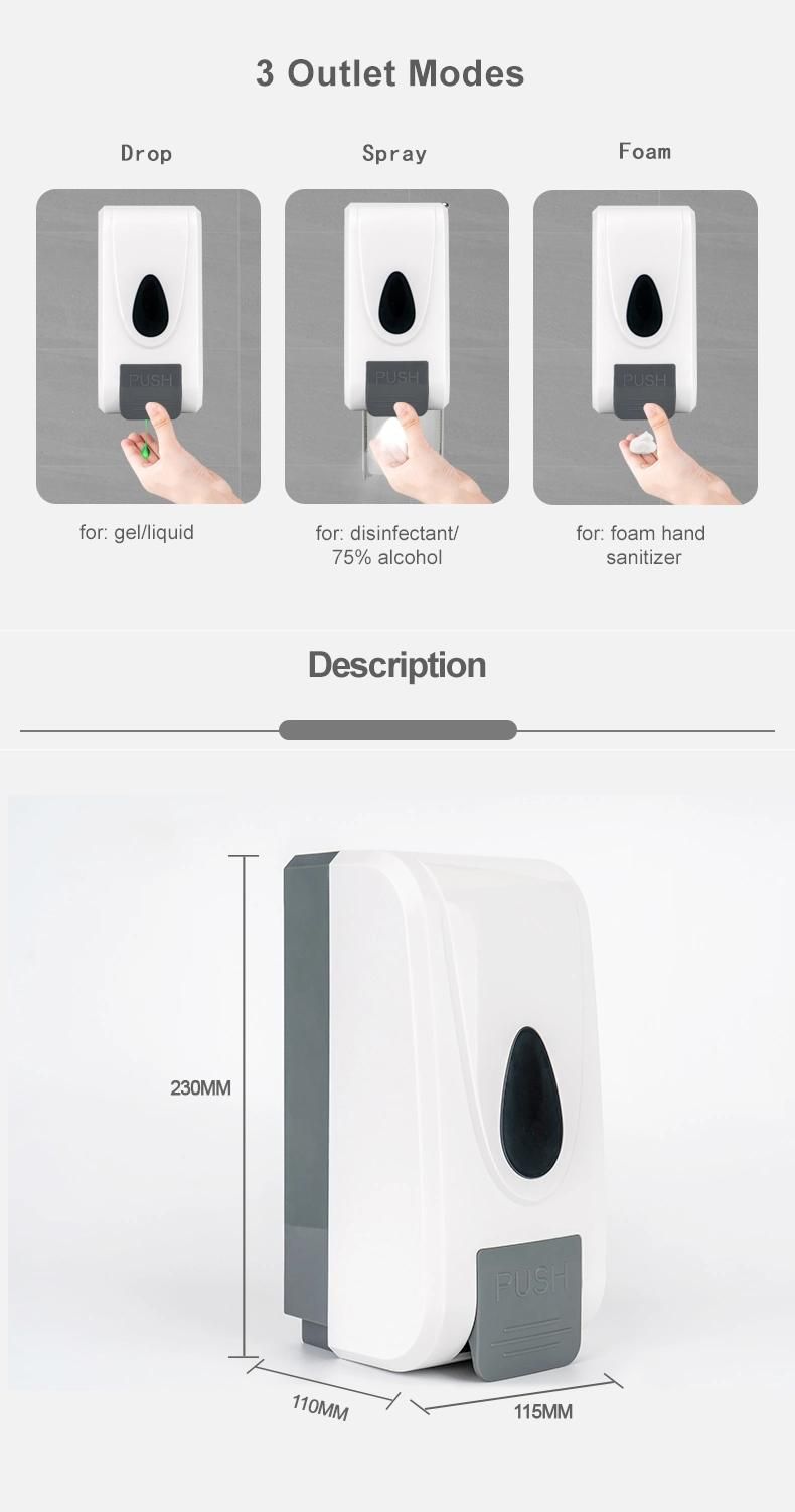 Saige Wall Mounted 1000ml Plastic Push Style Dispenser Manual Hand Sanitizer Dispenser